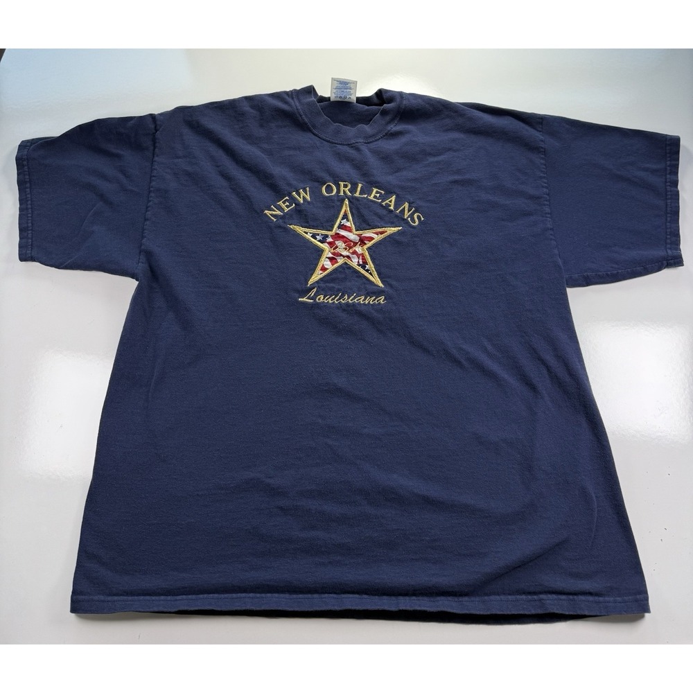 New‎ Orleans Louisiana Embroidered Star Tee Navy XXL M&O Knits USA